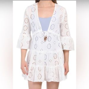 Blue Island Eyelet Coverup with Tassels, Size Medium